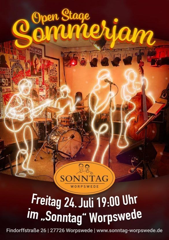 Das Plakat der Veranstaltung: Eine Bühne, auf der nur die leuchtenden Umrisse von Musikern zu sehen sind